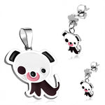 Stainless Steel Enameled Adorable Puppy Dog Pendant Charm &amp; Dangle Drop Earrings Set - Comfort Zone Studios