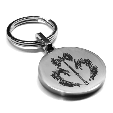 Stainless Steel Viking Battle Axe Round Medallion Keychain