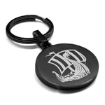 Stainless Steel Viking Ship Round Medallion Keychain