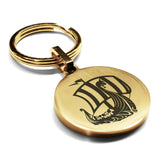 Stainless Steel Viking Ship Round Medallion Keychain