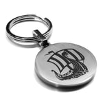 Stainless Steel Viking Ship Round Medallion Keychain