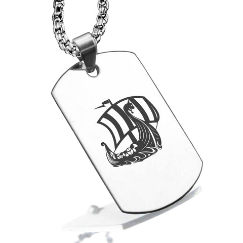 Stainless Steel Viking Ship Dog Tag Pendant - Comfort Zone Studios