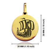 Stainless Steel Viking Ship Round Medallion Keychain