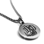 Stainless Steel Viking Ship Round Medallion Pendant