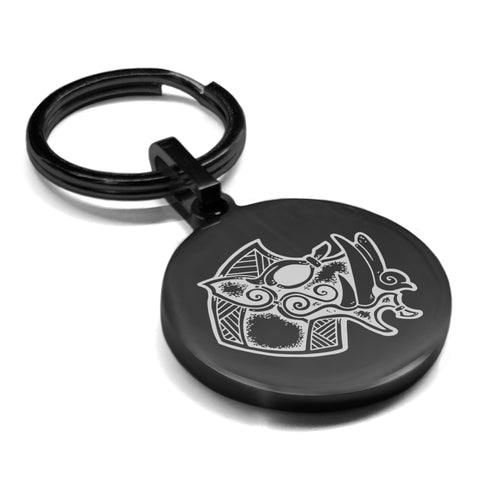 Stainless Steel Viking Battle Boar Round Medallion Keychain
