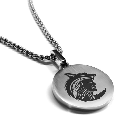 Stainless Steel Apache Warrior Champion Round Medallion Pendant