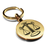 Stainless Steel Libra Zodiac (Scales) Round Medallion Keychain