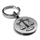 Stainless Steel Libra Zodiac (Scales) Round Medallion Keychain