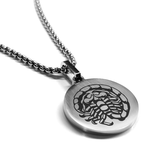 Stainless Steel Scorpio Zodiac (Scorpion) Round Medallion Pendant