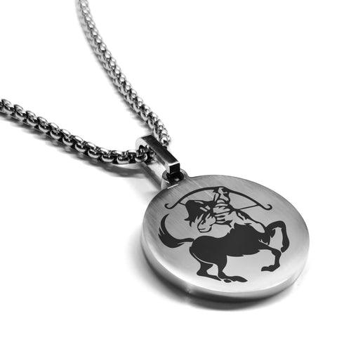 Stainless Steel Sagittarius Zodiac (Centaur Archer) Round Medallion Pendant