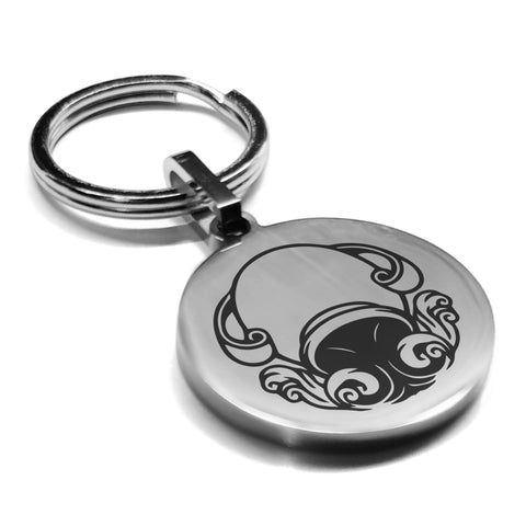 Stainless Steel Aquarius Zodiac (Water Bearer) Round Medallion Keychain