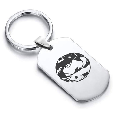 Stainless Steel Pisces Zodiac (Two Fishes) Dog Tag Keychain - Comfort Zone Studios