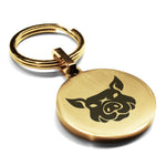 Stainless Steel Year of the Pig Zodiac Round Medallion Keychain