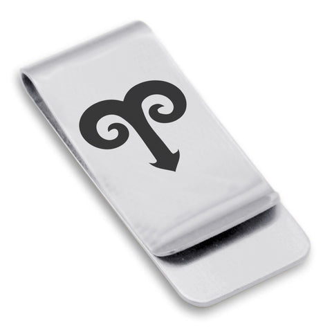 Stainless Steel Astrology Aries (Ram) Sign Classic Slim Money Clip