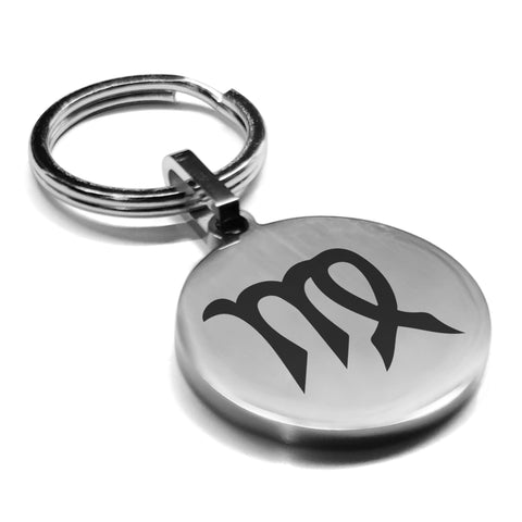 Stainless Steel Astrology Virgo (Maiden) Sign Round Medallion Keychain