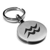 Stainless Steel Astrology Aquarius (Water Bearer) Sign Round Medallion Keychain