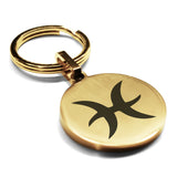 Stainless Steel Astrology Pisces (Two Fishes) Sign Round Medallion Keychain