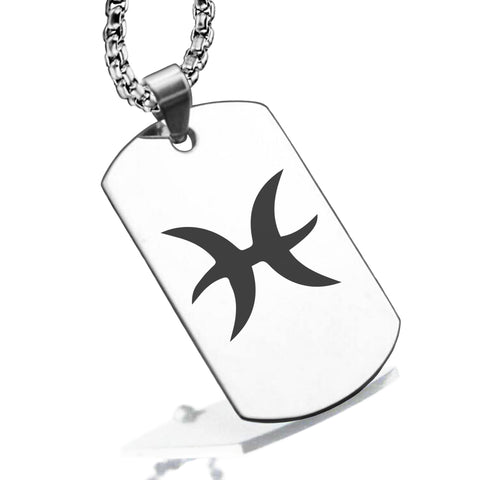 Stainless Steel Astrology Pisces (Two Fishes) Sign Dog Tag Pendant - Comfort Zone Studios
