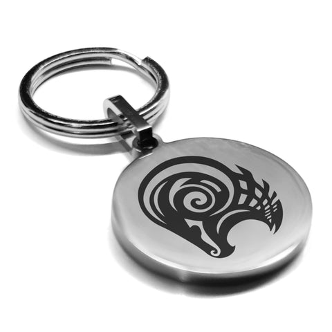 Stainless Steel Tribal Aries Zodiac (Ram) Round Medallion Keychain