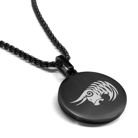 Stainless Steel Tribal Taurus Zodiac (Bull) Round Medallion Pendant