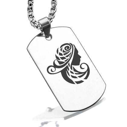 Stainless Steel Tribal Virgo Zodiac (Maiden) Dog Tag Pendant - Comfort Zone Studios