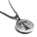 Stainless Steel Tribal Libra Zodiac (Scales) Round Medallion Pendant