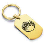 Stainless Steel Tribal Scorpio Zodiac (Scorpion) Dog Tag Keychain - Comfort Zone Studios