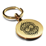 Stainless Steel Tribal Pisces Zodiac (Two Fishes) Round Medallion Keychain