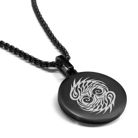 Stainless Steel Tribal Pisces Zodiac (Two Fishes) Round Medallion Pendant